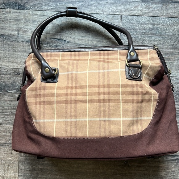 Eddie Bauer Brown & Plaid overnight bag - Picture 4 of 10